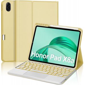 Winchking Clavier Pour Honor Pad X8a 11 Pouces, Clavier R&eacute;tro&eacute;clair&eacute; Fran&ccedil;ais Avec Pav&eacute; Tactile, &Eacute;tui Clavier Amovible Bluetooth Pour Honor Pad X8a 11 Pouces, Jaune[Z1724] - Neuf