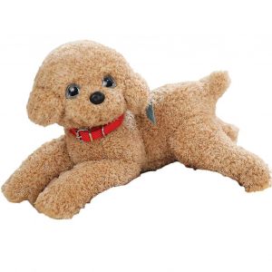 Peluche de chien de simulation enti&egrave;rement remplie, adorable poup&eacute;e animale en position couch&eacute;e, jouet en peluche de chien caniche avec collier, v&ecirc;tements, d&eacute;coration de salon [pb] - Neuf