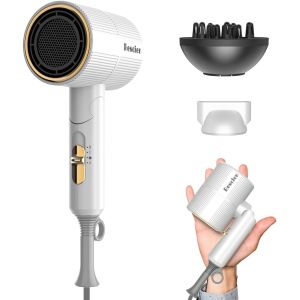 S&egrave;che-Cheveux Ionique 2000w Avec Concentrateur & Diffuseur [Petit/Pliable/2026 Neuf- 10 X 7 X 19cm/250g] S&egrave;che-Cheveux De Voyage, Hair Dryer S&eacute;chage Rapide, Utilisable En Salon (Blanc) - Neuf