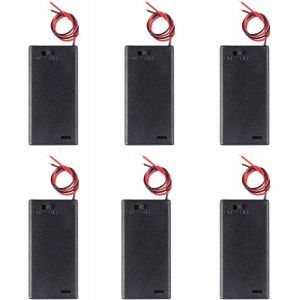 Lot de 6 supports de piles AA avec couvercle pour piles AA avec interrupteur marche/arrêt 1,5 V,2 boîtes de rangement de piles 1,5 V,2 emplacements en plastique noir pour piles AA - Neuf