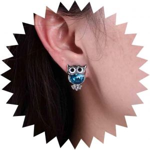 Kal-Boucles D'oreilles Mignonnes En Forme De Hibou En Cristal Boucles D'oreilles Pendantes Saphir Boucles D'oreilles Oxyde Zirconium Bleu Boucles D'oreilles Forme Hibou Strass Bijoux Pour - Neuf