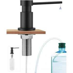 Distributeur de Savon Noir Encastrable pour Cuisine,Distributeur Liquide Vaisselle Durable avec Écrous en Acier INOX 304(sans Plastique),Bouteille de 300ml et Tuyau de Rallonge de 1,25m - Neuf