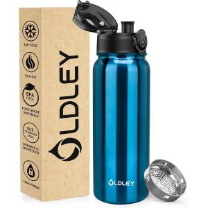 Bouteille D'eau Acier Inoxydable 600ml Bouteille Isotherme &Agrave; Double Paroi Pour Garder Les Boissons Chaudes Et Froides Sans Bpa Bouteille D'eau Isol&eacute;e M&eacute;tal Pour Sport Travail(Bleu Vert) - Neuf