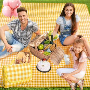 PATB-Couverture Pique Nique 200x200,Nappe Pique Nique,Natte de Plage,Imperméable,Tapis Pique Nique Pliable avec Poignée,pour Jardin,Nappe, BBQ,Randonnée,Voyage Couverture de Jaune Tapis de Plage - Neuf