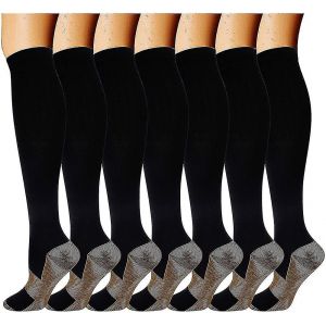 Lot De 7 Paires De Chaussettes De Compression En Cuivre Pour Hommes Et Femmes, 20-30 Mmhg, Montantes Jusqu'aux Genoux - Neuf