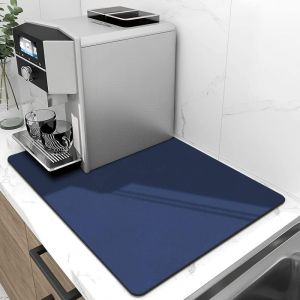 Kalanka-Tapis Absorbant Vaisselle, Tapis Egouttoir Vaisselle, Tapis De Machine À Café, Tapis De Séchage Vaisselle Egouttoir Antidérapant Pour Cuisine, Bar(30 X 40cm,Bleu Foncé) - Neuf