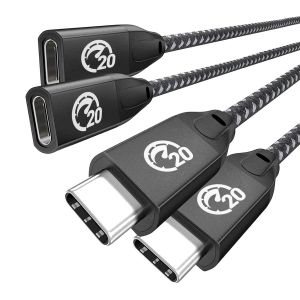 Câble d'Extension USB C 0.3M Lot de 2, USB-C 3.2 Gen2 20Gbps Mâle vers Femelle 4K, Rallonge de Type C à Charge Rapide 100W, Compatible avec MacBook iPad Mini Air Pro,Dell, Galaxy S25 S24 - Neuf