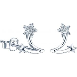 Kal-Boucles D'oreilles En Forme D'&eacute;toile Filante Pour Femme - Hypoallerg&eacute;nique - En Argent 925 - Petites &Eacute;toiles - Bijoux Pour Femmes Et Filles - Pour Cartilage, H&eacute;lix, Conque, Argent Sterling - Neuf