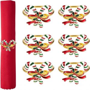 Ensemble De 6 Médailles D'or De Noël Ronds De Serviette, D'un N?Ud Papillon, La Canne De Bonbons Serviette Titulaires, Métal Ronds De Serviette Pour La Table De Noël Décoration, Fête, Jour De Thanksgiving, La Fête, Le Mariage - Neuf