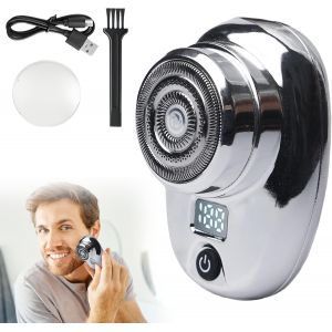 Rasoir &Eacute;lectrique Mini Usb : 1 Pi&egrave;ce Rasoir Portable Pour Hommes Avec Indicateur De Puissance Led Et Brosse De Nettoyage, Rasoir Rotatif Humide Et Sec Rechargeable, Pour Les Voyages (Argent) - Neuf