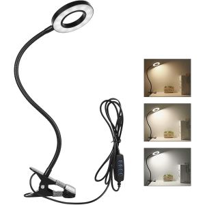 Kalanka-Lampe De Lecture Avec Pince, Led Flexible 360&deg;, 3 Modes Lumineux & 10 Niveaux De Luminosit&eacute;, Liseuse Lampe De Chevet Usb, Lampe De Bureau Led &Eacute;co&eacute;nerg&eacute;tique Pour Table De Nuit, Lit Et Bureau - Neuf