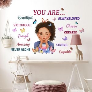 Eryi-Stickers Noire Fille Muraux Inspirants Pour Décor, Décoration Positive Femme Chambre Art, Autocollants Papillon Inspirants Pour Décor De Salon De Filles - Neuf