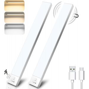 32cm Dimmable Lampe De Placard, Lamp Placard A Detecteur De Mouvement 3000k/4000k/6500k 3 Couleurs Luminosité Réglable Eclairage Led Cuisine Sous Meuble Veilleuse Pour Armoire Couloir Escalier - Neuf