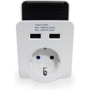 Adaptateur de prise murale avec 2 chargeurs USB 2,4 A Base chargeur Schuko europ&eacute;en avec support sup&eacute;rieur pour charger mobile - Neuf