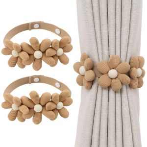 Kalanka-2 Pi&egrave;ces Embrasse Pour Rideaux Avec Conception De Fleurs, Attache Rideau &Eacute;lasticit&eacute; Ajustable Embrasse Rideau, Pour Rideaux Occultants &Eacute;pais, Rideaux En Tulle (Kaki) - Neuf