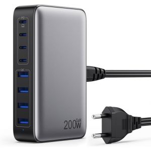 MEVRONISSHOP-200W Chargeur USB C, Chargeur Rapide avec GaN III Tech, 8 Ports PD QC PPS Prise Multiple, 65W Adaptateur Chargeur Laptop Compatible avec MacBook Pro/Air Laptop, iPhone, iPad Pro, Galaxy, - Neuf