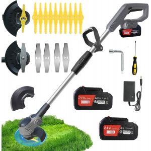 Debroussailleuse Electrique sans Fil 21V 4.0AH Coupe Bordure sans Fil avec Batterie&Deux Types De Lames PoignéE TéLescopique à Faible Bruit Taille Bordure Convient pour Jardin,Pelouse,Ferme - Neuf