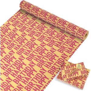 Rouleau De Papier Cadeau D'anniversaire, Rouge, 15 M X 43 Cm, Papier Cadeau Happy Birthday, Pour Enfants, Filles, Garçons, Femmes, Hommes, Pour Fête, Bricolage - Neuf