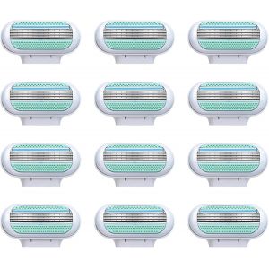 Pack De 12 Recharges De Lames Pour Femme Rasoir À 3 Lames Avec Bande Lubrifiante, Compatible Avec Les Rasoirs Venus, Lames En Acier Inoxydable Pour Un Rasageglissement, Doux Manche Bleue - Neuf