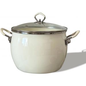 Kalanka-Marmite En Acier Inoxydable Avec Revêtement Émaillé De 6 Litres Avec Couvercle En Verre Et Poignée Ergonomique, Antiadhésive Multi-Usages Pour Gombo, Ragoût, Pâtes, Sauces (Blanc) - Neuf