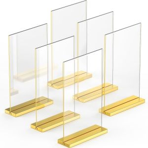 Luxueux cadres dor&eacute;s en acrylique A6, lot de 6, expositions de photos impressionnantes, am&eacute;liorez l'ambiance de l'&eacute;v&eacute;nement avec des porte-num&eacute;ros de table en or exquis, porte-affiche en or &eacute;l&eacute;gant - Neuf