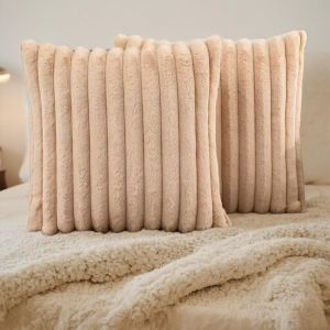 Housses De Coussin 45&times;45cm - Aqsacokiya - 2pcs Housses Coussin Doux En Peluche - Coussins Canap&eacute; Decoratif De Maison - Brun Clair - Neuf