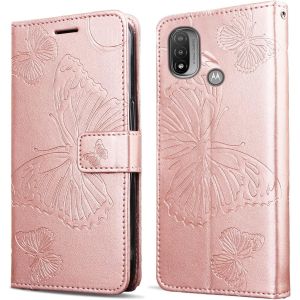 KAL-Coque Pour Moto E20 / Moto E30 / Moto E40, Papillon Imprim&eacute; Housse En Cuir Pu Magn&eacute;tique Portefeuille, &Eacute;tui &Agrave; Rabat Pour Moto E20 / Moto E30 / Moto E40, Or Rose - Neuf