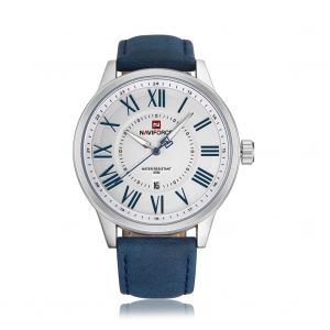Montre-Bracelet A Quartz Etanche Naviforce Pour Homme, Tendance, En Pu (Boitier Blanc + Bleu) - Neuf