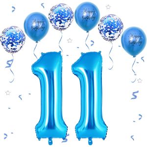 Ballon Anniversaire 11 Ans Bleu,101 CM Ballon Chiffre 11,Happy Birthday Decoration Ballons 11 Anniversaire Ballon,Décoration Ballon Numéro pour 11-Vole à l'Hélium - Neuf