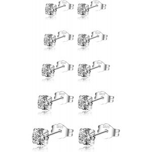 Kal-4 Paires Boucles D'oreilles Argent 925 Boucles D'oreilles Argent Hypoallerg&eacute;nique Coeur Minuscule Cartilage Petit Boucles D'oreilles Ensemble Cubic Zirconia Pour Filles Femmes Hommes 2/3/4/5 Mm - Neuf