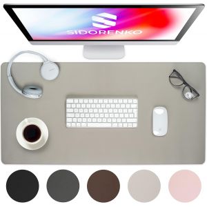 KALANKA-- Sous-main de bureau en cuir synthétique - 80 x 40 cm - Gris clair - Avec bords cousus - Tapis de bureau résistant à la rouille - Grand sous-main - Tapis de souris XXL - Neuf