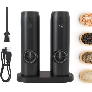 Électrique Rechargeable de Sel et de Poivre du Moulin Définir avec la Base, Automatique Sel et de Poivre du Moulin, Rechargeable Moulin à Épices, Ensemble de 2 avec réglage de la G - Neuf