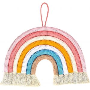 D&eacute;coration murale arc-en-ciel,d&eacute;coration de chambre d'enfant arc-en-ciel tiss&eacute; &agrave; la main,pendentif en macram&eacute; - Neuf