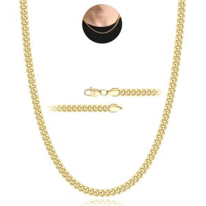 Trahoo-S925 Chaîne Cubaine Argent Sterling 3 Mm/5 Mm D'épaisseur Pour Homme Chaîne Or Argenté Pour Hommes Robuste Collier Chaîne Gourmette Hypoallergénique Bijoux Pour Homme 18/20/22/24 Pouces - Neuf