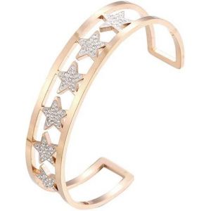 Kalsw-Bracelet Jonc En Forme D'&eacute;toile Pour Femme,Breloque En Acier Inoxydable Plaqu&eacute; Or Rose Et Argent Avec Cristaux,Meilleur Cadeau Pour Les Amies,7 48 Inch,Cristal Acier Inoxydable,Cristal - Neuf