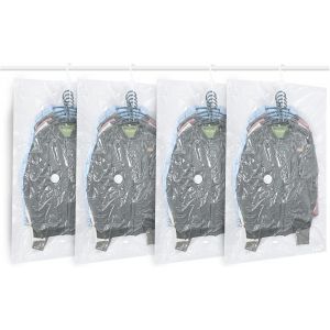Lot de 4 sacs de Rangement sous Vide Suspendre pour v&ecirc;tements,Transparents et s Housse sous vide pour vetement,pour costumes,costumes,robes,manteaux ou vestes(4,105x70 cm) - Neuf
