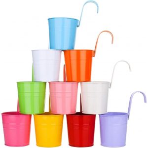 ASFASFq-10 Pièces Suspension en Métal Pots De Fleurs, 10cm Pots De Fleurs Seau à Fleurs Suspendu avec Crochet Détachable pour Balcon Clôture Jardin Décor à La Maison (10 Couleurs) - Neuf