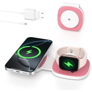 JGD-2 in 1 Induction Charger for iPhone MagSafe Wireless Foldable for iPhone 17 Air 16 15 14 13 12 Series for Apple Watch 11 10 9 8 7 6 5 4 3 2 SE/Ultra, for AirPods Magnetic Travel - Neuf