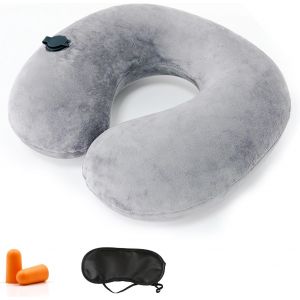 Kalanka-Coussin De Voyage, Coussin De Voyage Gonflable Pour Avion, Id&eacute;al Pour Chaise D'avion, Voiture, Maison, Bureau, Avec Masque Pour Dormir, Bouchons D' Oreilles [Gris] - Neuf