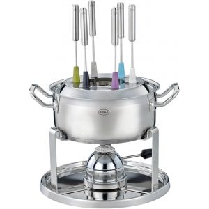 SUBZONAL-Set de Fondue pour 6 Personnes &iquest; Chaudron &agrave; Fondue en Acier Inoxydable de 20 cm avec Couvercle en Verre, br&ucirc;leur &agrave; gaz 1000W, r&eacute;chaud Pliable et Accessoires pour Fondue, Parfait pour Fondue - Neuf