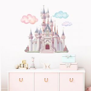 ERYI-Autocollants Muraux Du Château De Princesse Sticker Mural Avec Château De Fées En Nuage Aquarelle Grand Autocollant Mural Amovible En Vinyle Pour Chambre De Fille Crèche Salon - Neuf