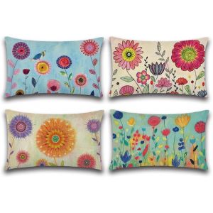 Eryi-Extérieur Housse De Coussin, Lot De 4 Imperméable Diverses Petites Fleurs Motif Canapé Taie D'oreiller Pour Patio Jardin Salon Chambre Décoration, 30x50cm - Neuf