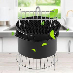 Hjlian Kit D'accessoires Multifonctions 6 En 1 Pour Friteuse A Air?: Support En Metal, Support A Brochettes, Baril A Gateau - Neuf
