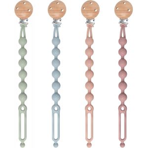 Yemaesre-Lot De 4 Attache-Tétines En Silicone, Attache-Tétine Et Anneau De Dentition, Design 2 En 1, Attache-Tétine En Bois, Facile À Transporter, Aide À La Dentition Pour Fille Et Garçon - Neuf