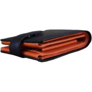 CMJAAGUR-Noir »(Orange À L'Intérieur) En Cuir Véritable Nappa Souple Fait Main Irf Grand Portefeuille De Poche Classique[M1292] - Neuf