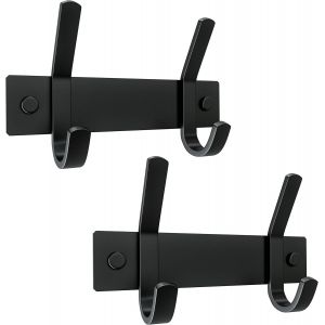 SJZG-Lot De 2 Porte-Manteaux Muraux Noirs Mats Avec 2 Crochets Doubles Pour Suspendre - 15,2 Cm - Crochets Muraux Rustiques En Acier Inoxydable Sus304 - Pour Chapeau, V&ecirc;tements, Sac &Agrave; Main, - Neuf