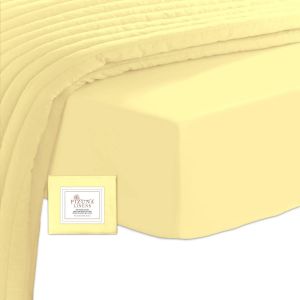Coton Peign&eacute; Drap Housse 160x200 Cm Jaune Doux, 100% Coton Longue Tige 400 Fils Armure Satin, Drap Housse De Luxe Bonnet 40 Cm (Jaune Doux Drap-Housse Coton 2 Personnes) - Neuf