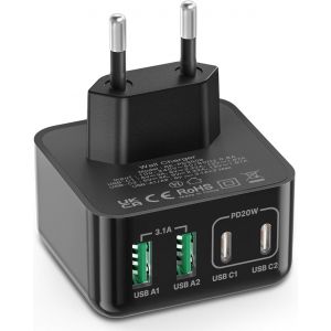 Chargeur Usb C, 40W Chargeur Rapide Iphone 4 Port Prise Usbc, Multiple Usb C Pd+Qc Type C Adaptateur Pour Iphone 16 15 14 13 12 11 Pro Max X Xs Xr 8 7 6S Plus Mini Se, Ipad,Samsung Galaxy - Neuf