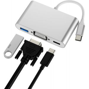 TRAHOO-Adaptateur USB C vers VGA USB pour Apple OTG 3.0 C&acirc;ble Type C Chargeur MacBook pour iPad Pro Connecteur pour iPhone 16 15 Pro Max Projecteur TV &Eacute;cran Display Splitter Thunderbolt Convertisseur - Neuf