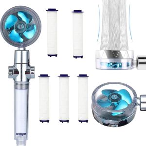 Pommeau De Douche Haute Pression, Pommeau De Douche Rotatif &agrave; 360&deg;Avec 5 Coton PP Rempla&ccedil;able, Douchette Douche Avec Bouton D'Arr&ecirc;t D'Eau, Pour Le Bain(Bleu) - Neuf